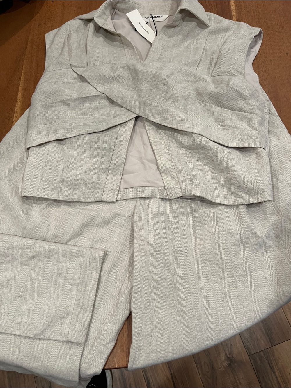 Commense Light Gray Linen-Blend Sleeveless Pantsuit Set